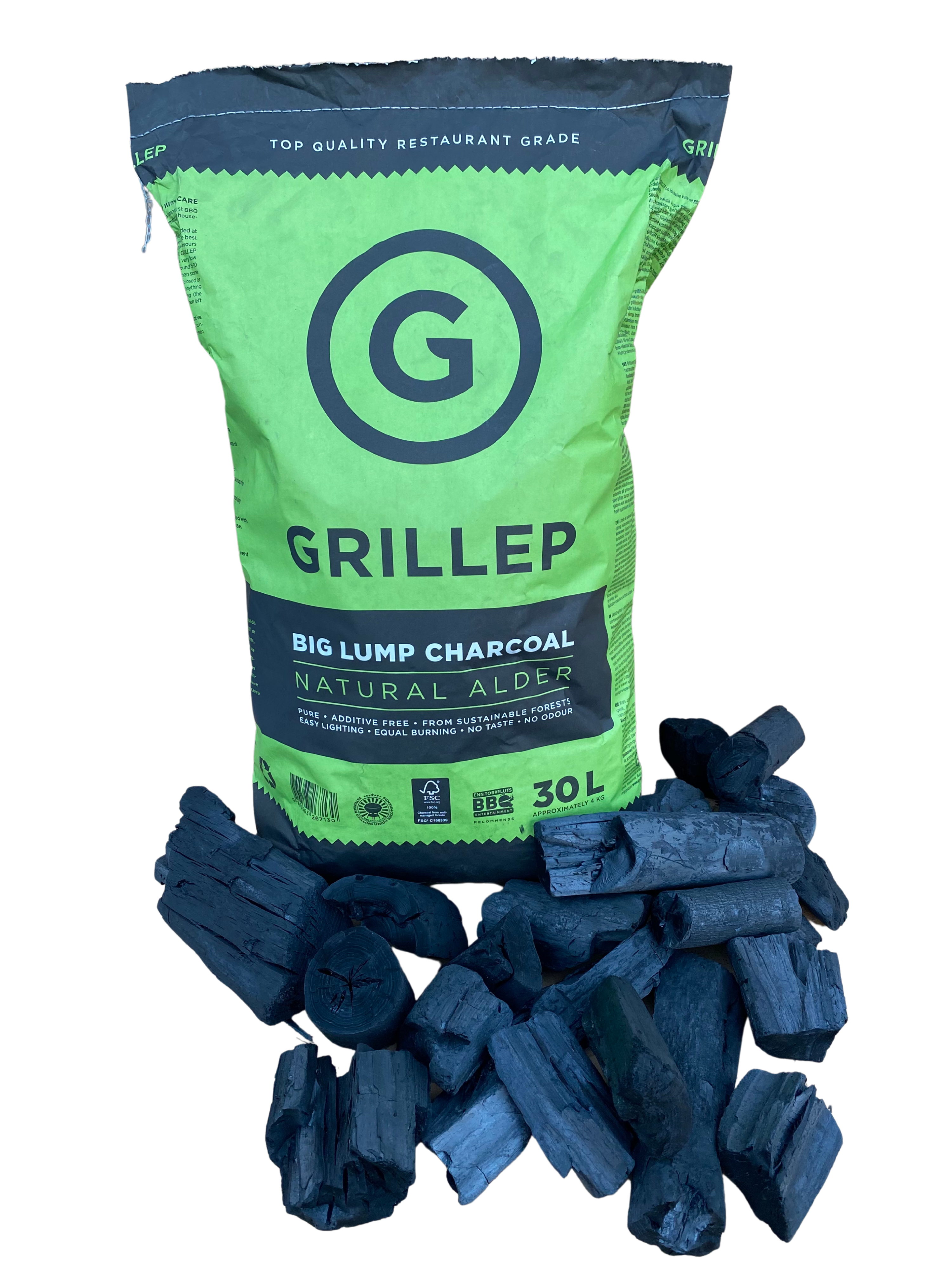 Liels ogles gabals GRILLEP premium (alksnis) 30 L 4 kg maiss, 100% FSC