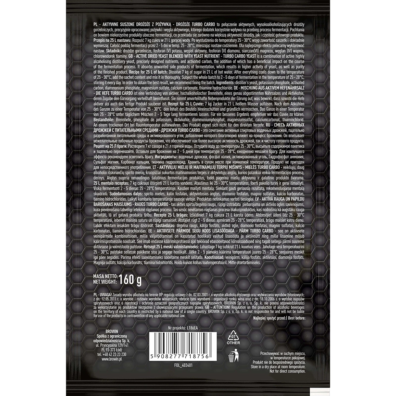 Destilācijas raugs Turbo Carbo 48h 160 g