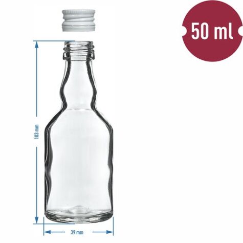 Stikla pudele 50 ml ar skrūvējamu vāciņu