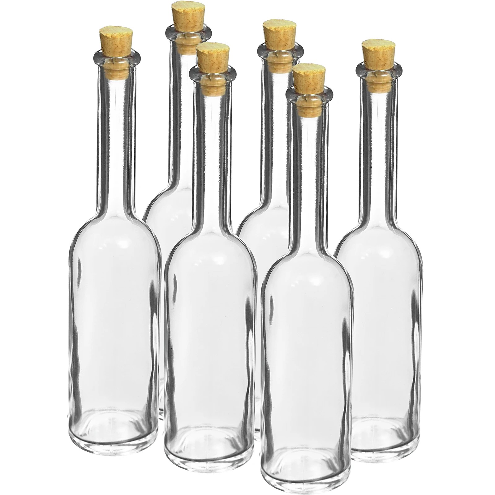 Stikla pudele 100ml ar vāciņu. Komplektā 6 pudeles + korķi.