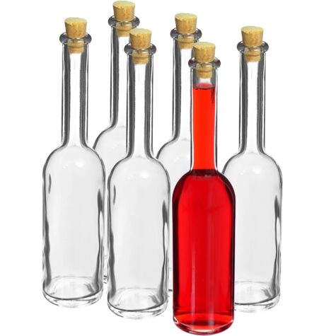 Stikla pudele 100ml ar vāciņu. Komplektā 6 pudeles + korķi.