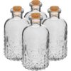 Stikla pudele 240ml ar vāciņu, ar dekoriem. Komplektā 4 pudeles + korķi.