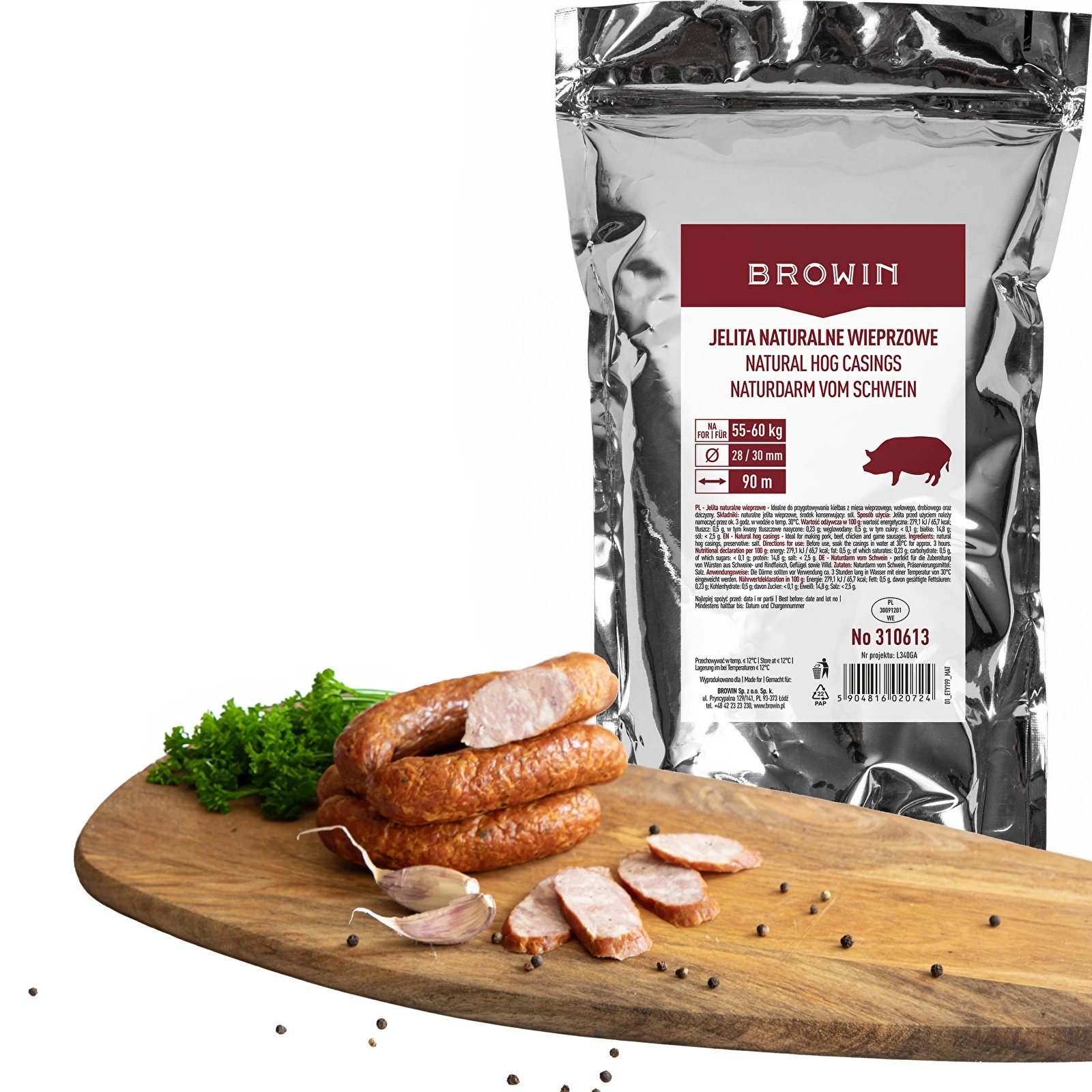 Dabīgi sālītas cūkas zarnas 28/30 mm, 90 m