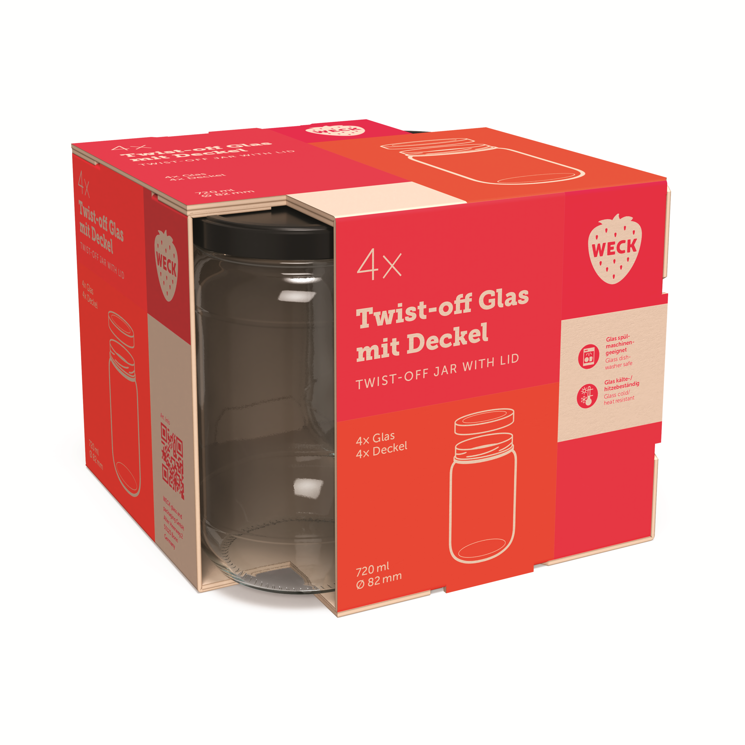 WECK Stikla burkas 720 ml ar vāku 4 gab. TO82